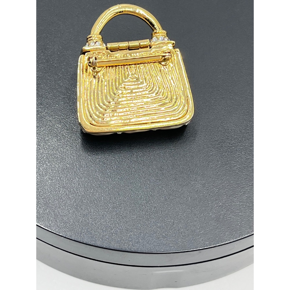 St. John Vintage Handbag Cream Enamel Crystal Rhinestones
Gold Bag Opens Brooch - Picture 5 of 12